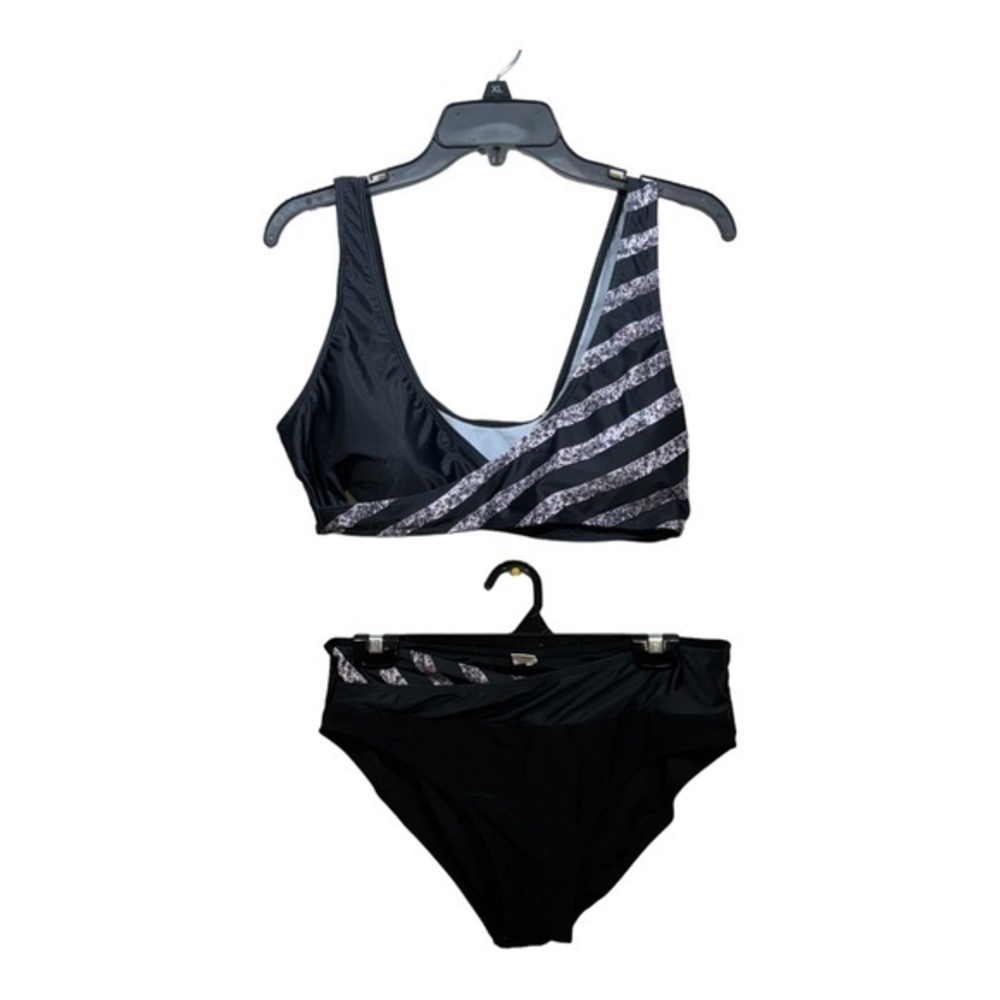NoraCora Womens NWT Black and Silver Bikini Full Bottom Bralette Size XL